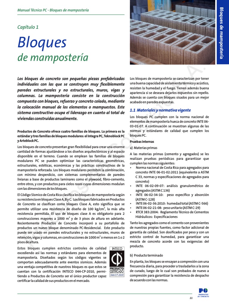 11 Esp Cat Bloques de Mamposteria PDF | PDF | Hormigón | Ingeniería de ...