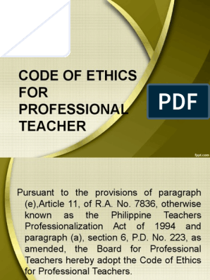 Pdf Pdf Code Of Ethics For Professional Teachers Pdf Telecharger Download