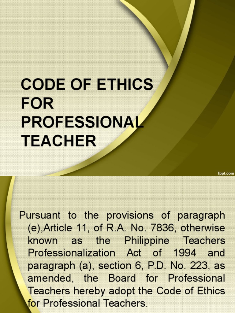 Code Of Ethics For Professional Teachers Philippines Teachers Oath Of Office