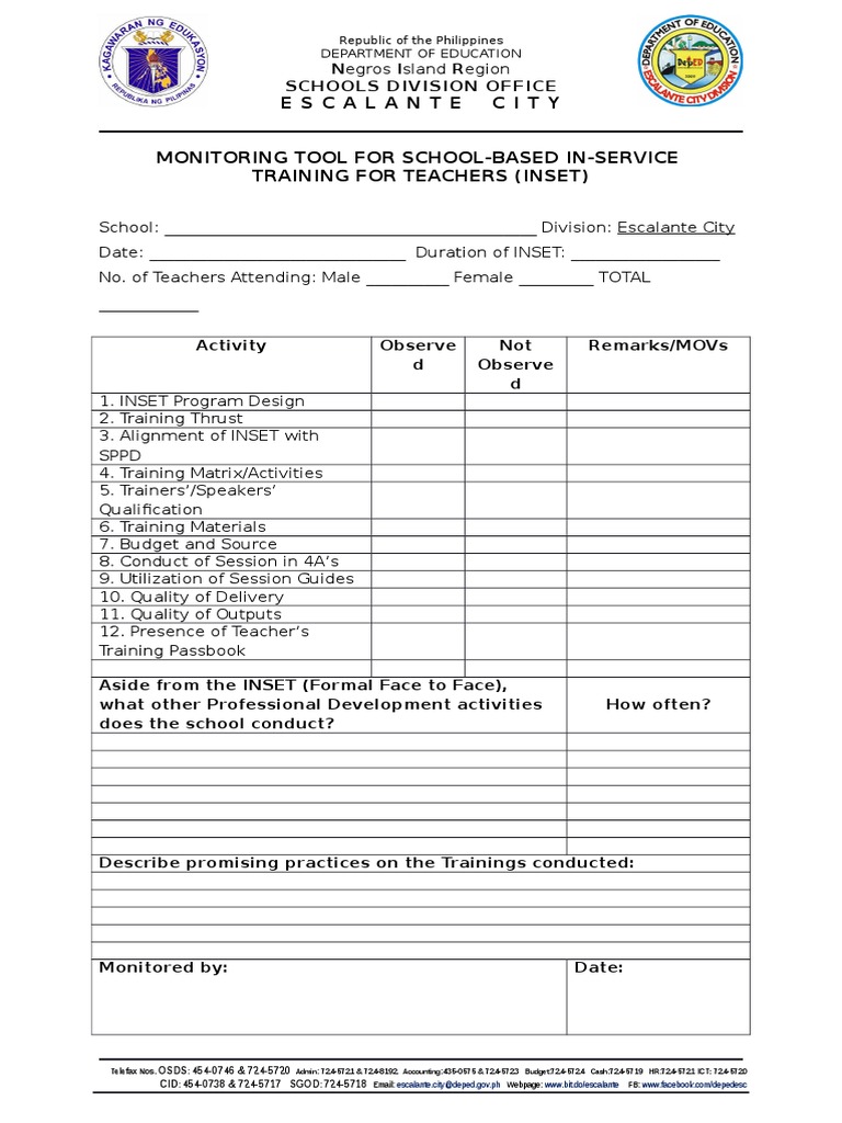 INSET Training Monitoring Tool | PDF