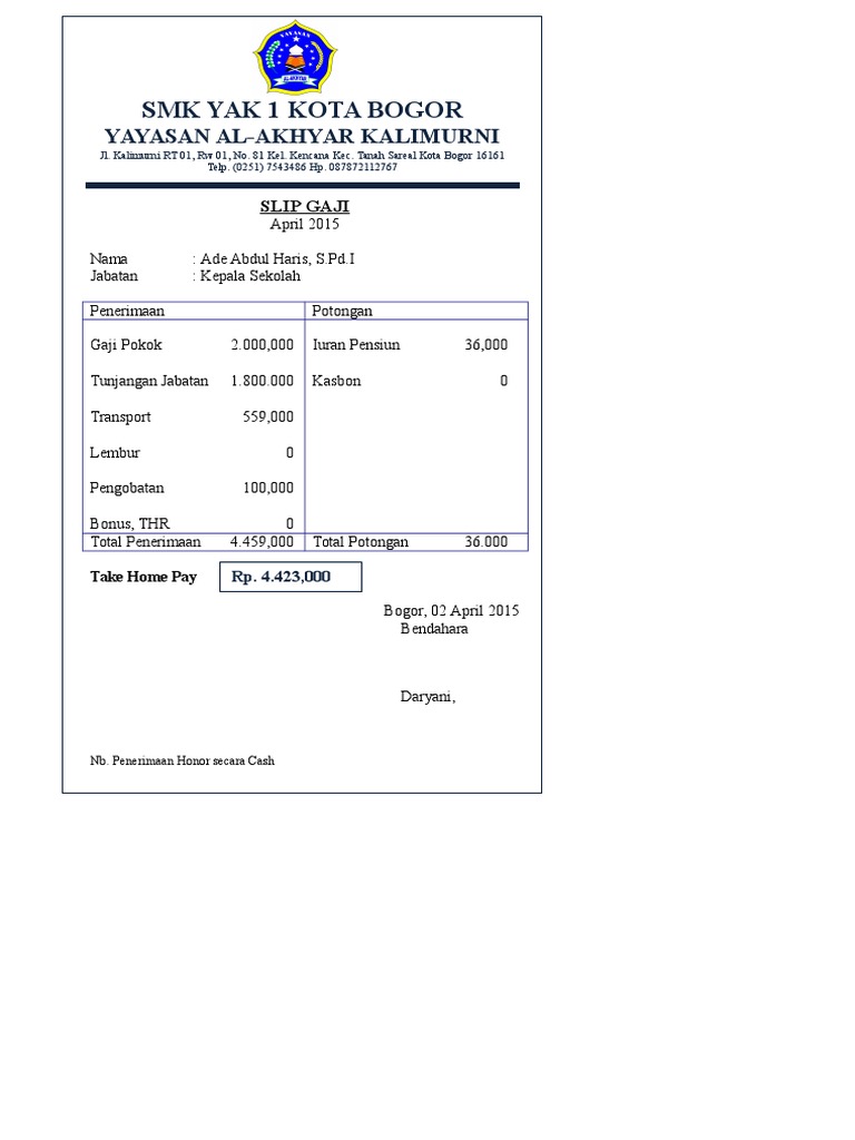 Contoh Slip Gaji Guru Yayasan Mosaicone