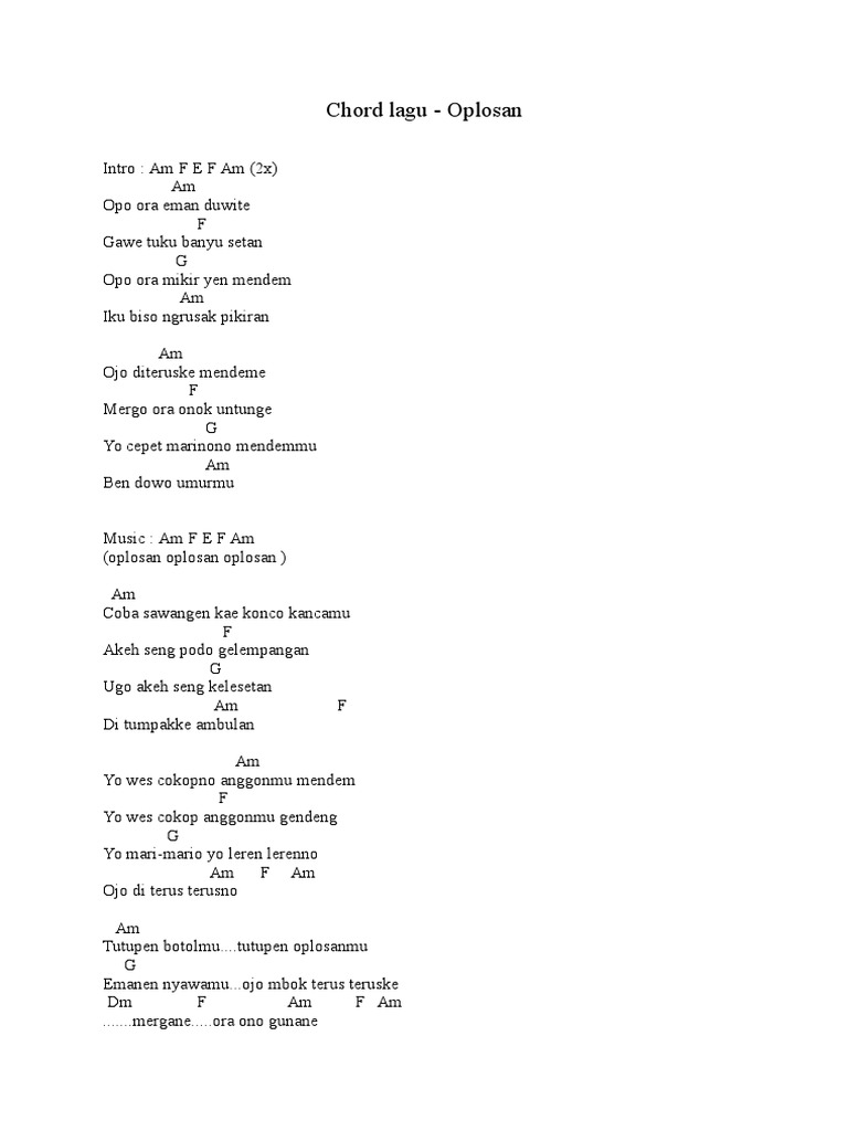 Chord Lagu Ora Bakal Ilang