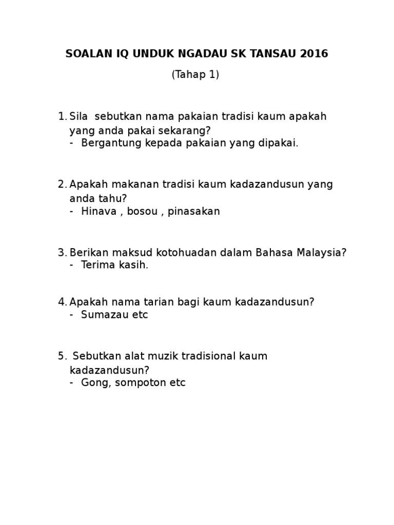 Soalan Iq Tahap 1 Pdf