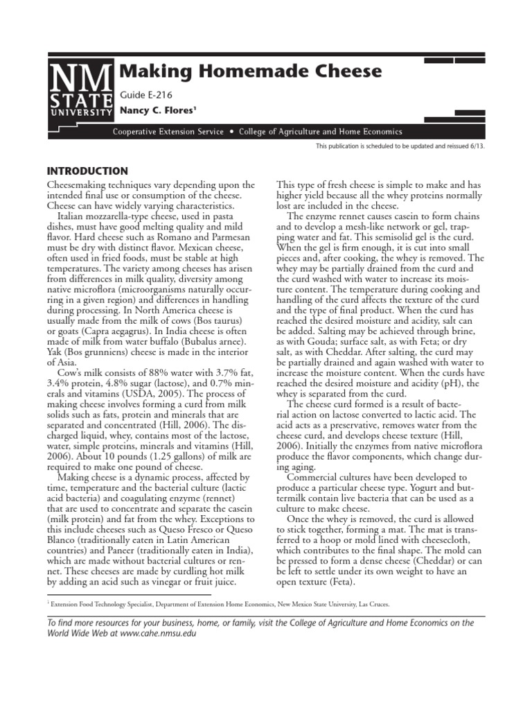 Making Homemade Cheese: Guide E-216 | PDF