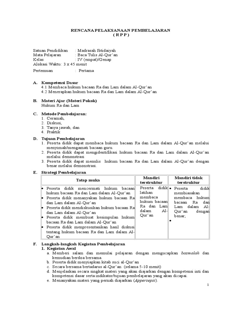 Rpp Btq Kls Iv Semester Genap