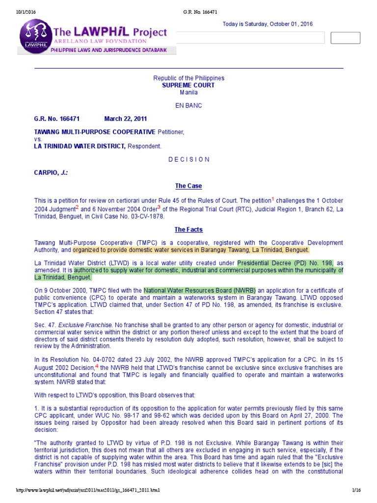 Tawang Multi Purpose Vs La Trinidad Download Free PDF Suffrage