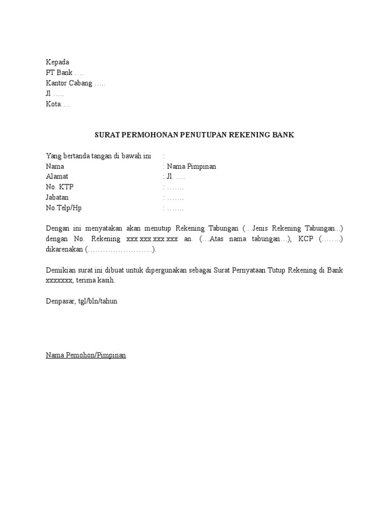 Surat Permohonan Penutupan Rekening Bank Perusahaan