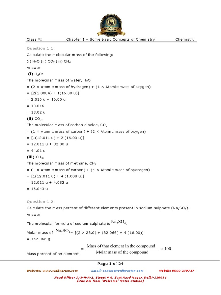 Chapter 1 Some Basic Concepts of Chemistry PDF | PDF | Mole (Unit ...