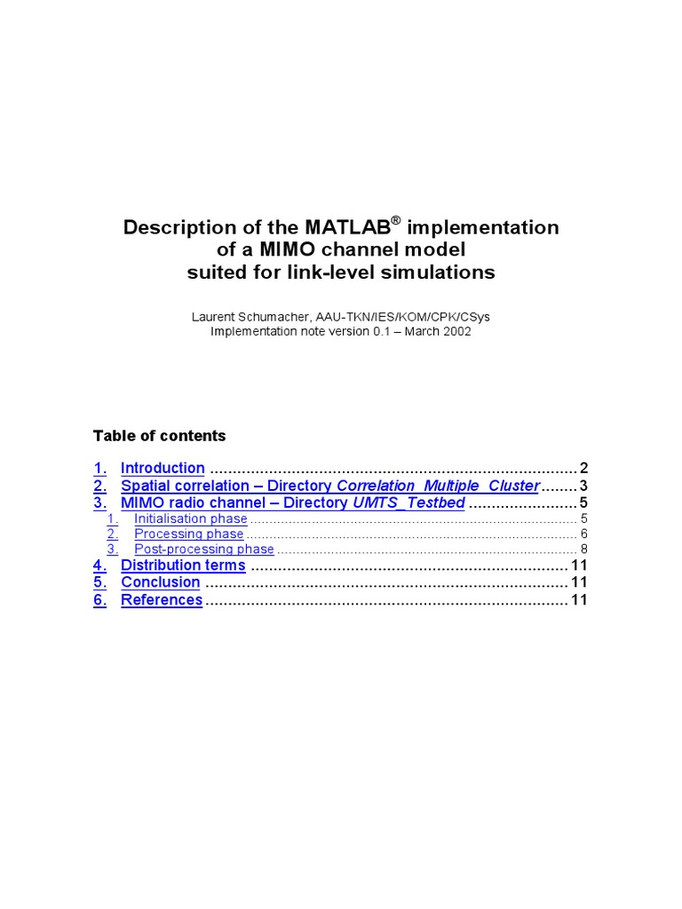 Implementation Note MIMO Matlab | PDF | Mimo | Correlation And Dependence