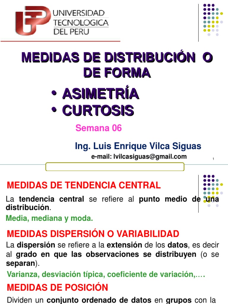 Utp-Semana 06 Asimetria Estadistica | PDF | Oblicuidad | Dispersión  estadística