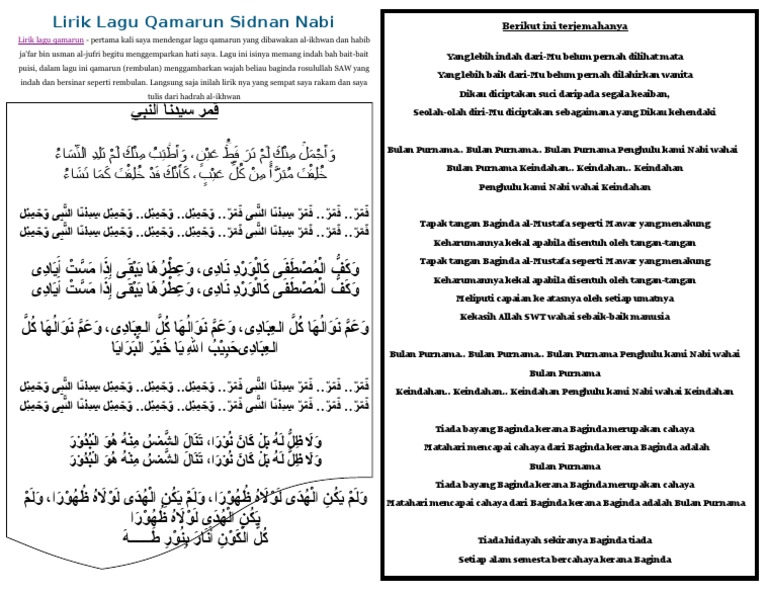 Lirik Lagu Qamarun Sidnan Nabi PDF
