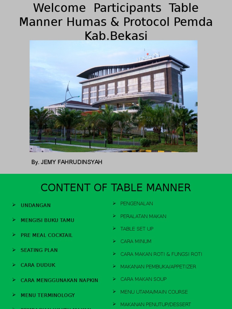 Tablle Manner Pemda Humas Protokol Kab Bekasi | PDF | Memasak, Makanan ...