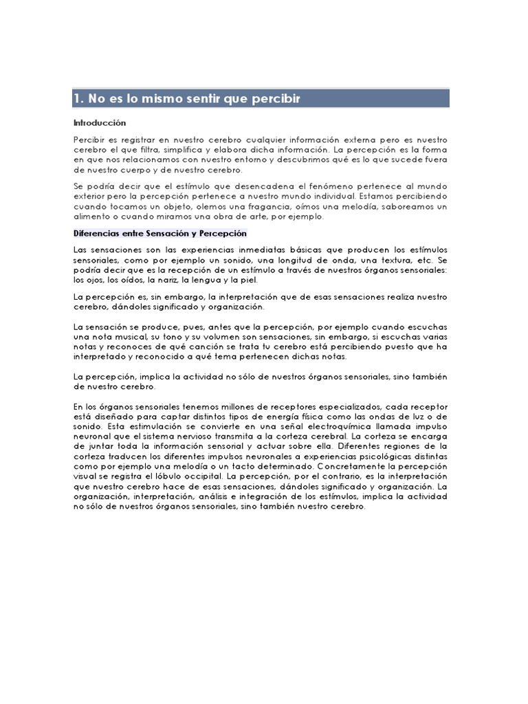 Diferencias entre sentir y percibir | PDF | Ojo humano | Percepción