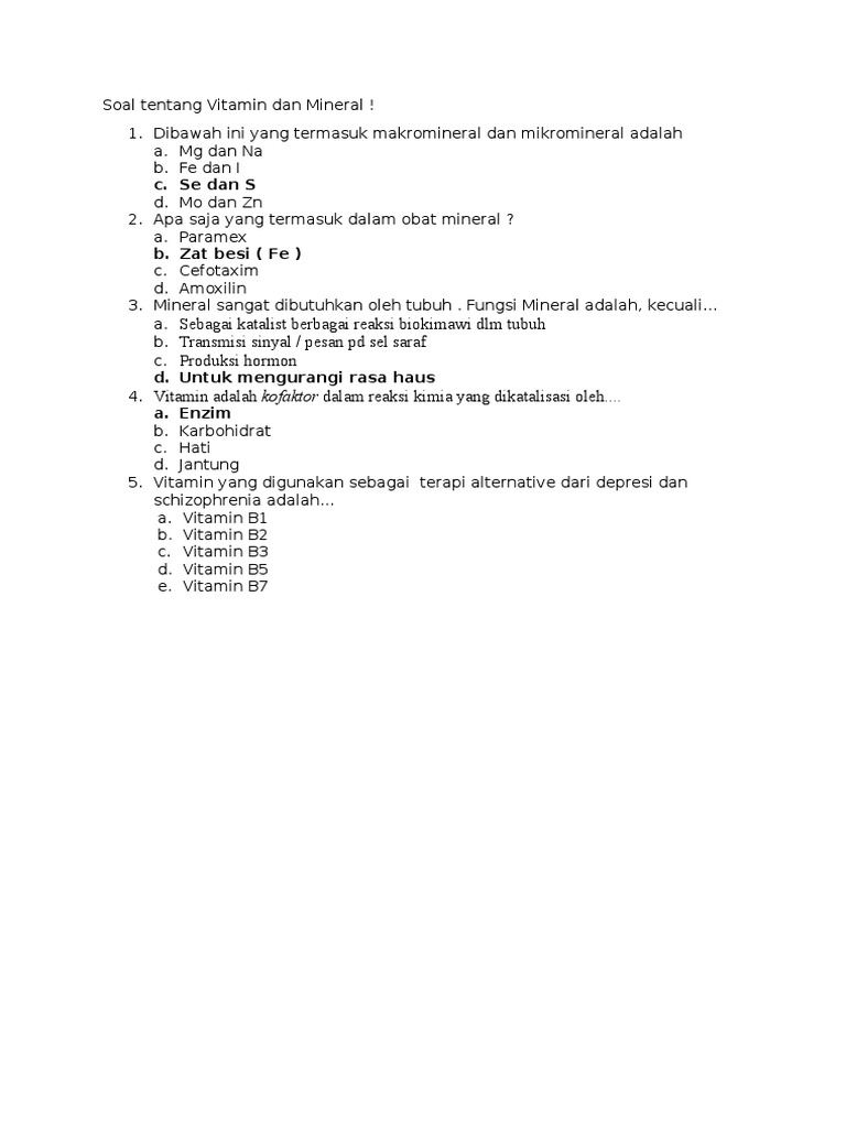 Soal Tentang Vitamin Dan Mineral