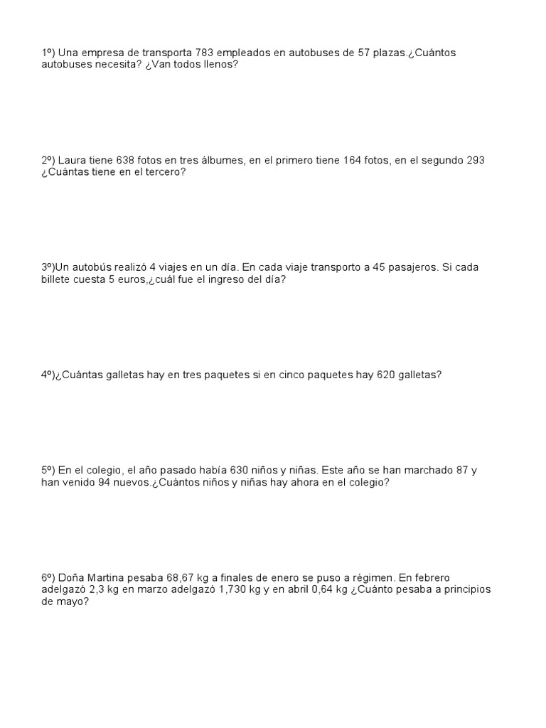Problemas 5º Primaria | PDF