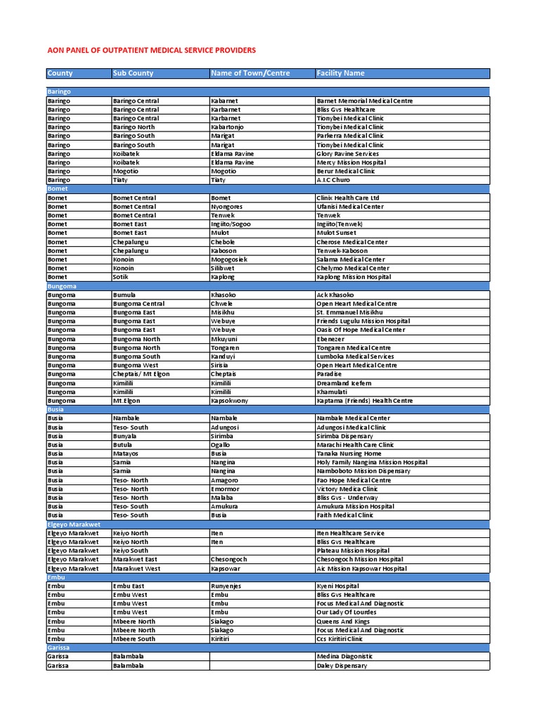 AON Outpatient Medical Providers List | PDF | Clinic | Hospital