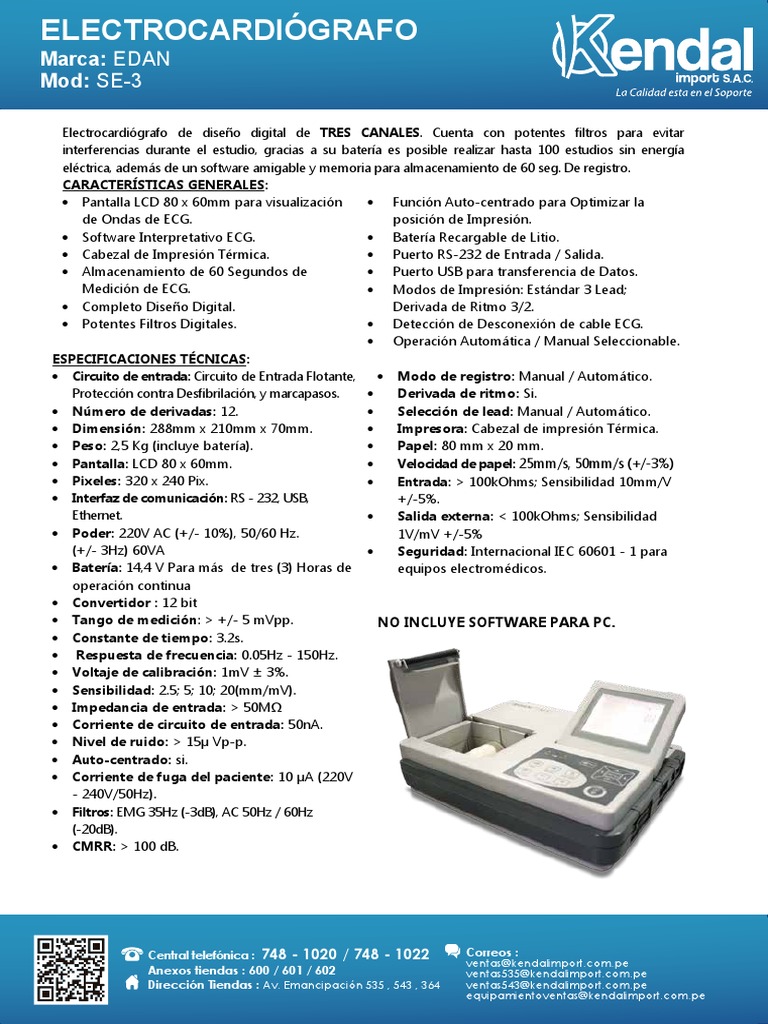 Electrocardiógrafo EDAN SE-3: Ficha Técnica | PDF | Tecnología
