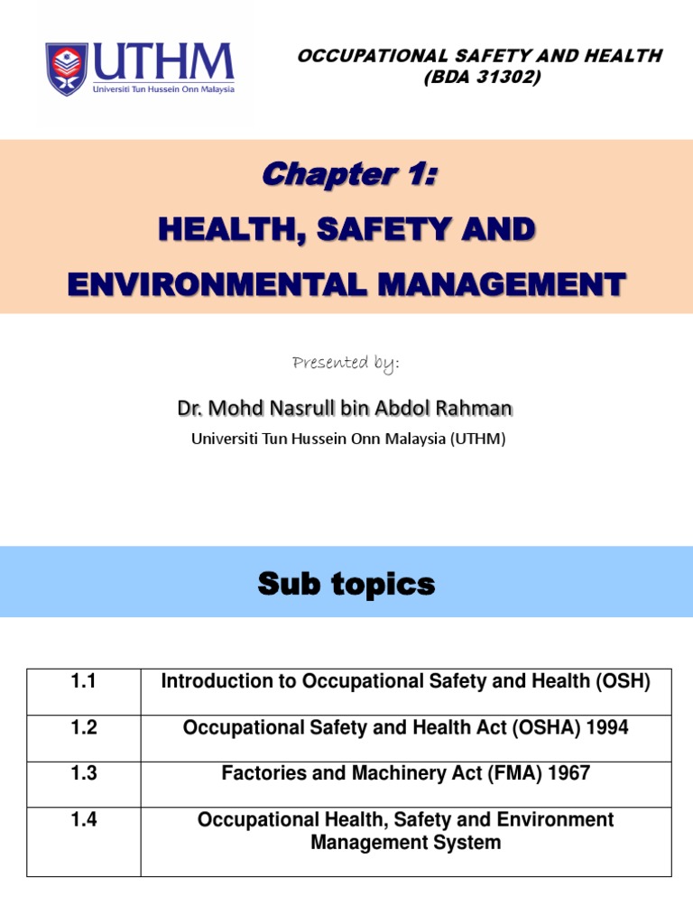 01 Health Safety & Environmental MGMT Lecture Note BDA PDF
