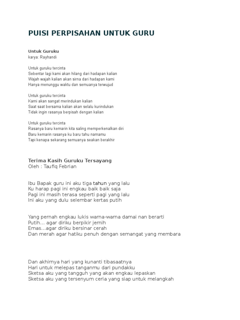 Puisi Perpisahan Untuk Guru Pdf