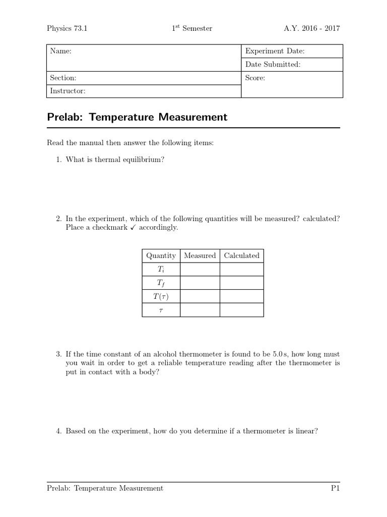 Temperature Measurement Experiment Guide | PDF | Teaching Methods ...