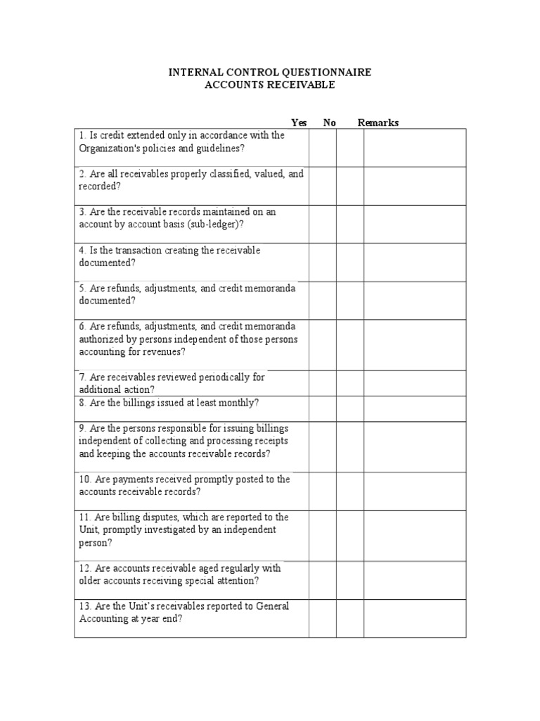 Internal Control Questionnaire | PDF