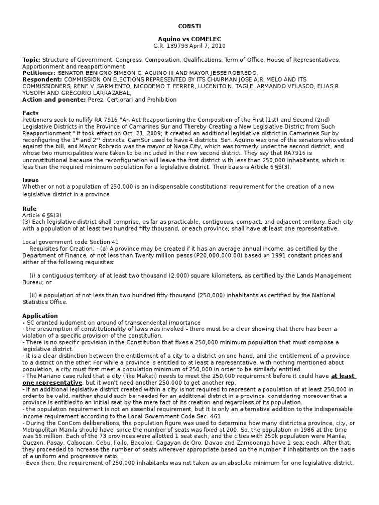 Aquino vs comelec pdf apportionment politics commission on