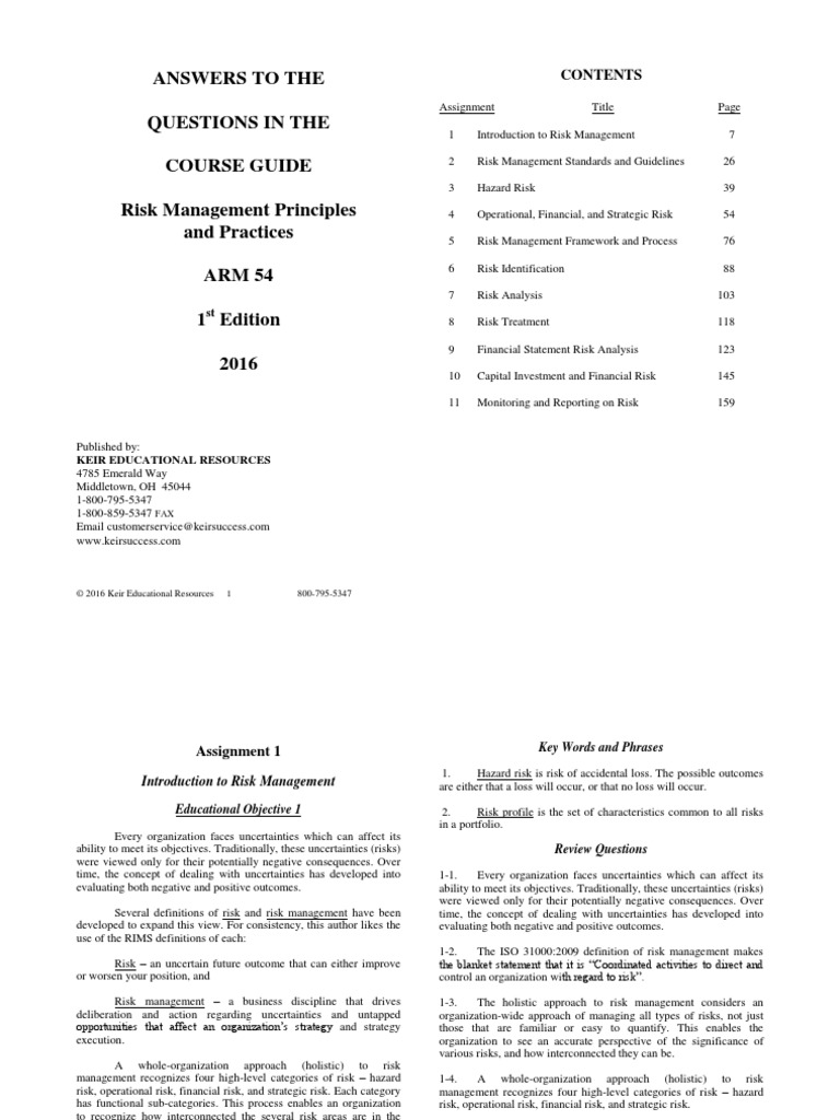 ARM 54 Look Inside The Book PDF Risk Risk Management