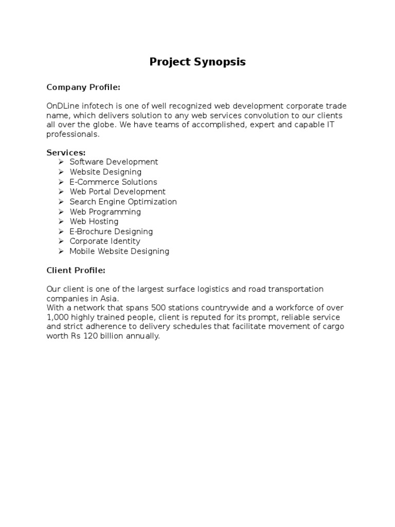 Project Synopsis PDF Cargo Microsoft Visual Studio