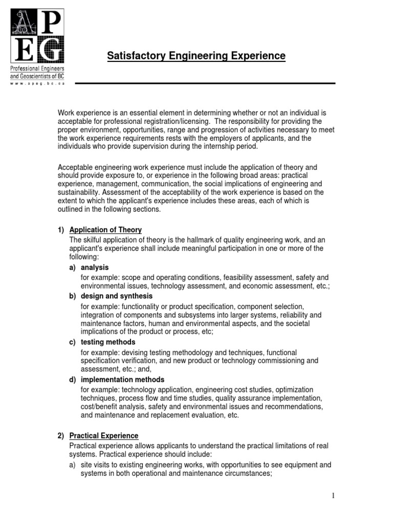 Essential Engineering Work Experience Guide | PDF | Scheduling ...