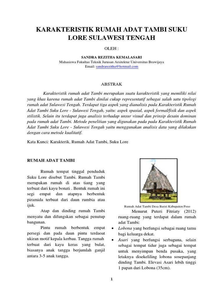 Karakteristik Rumah Adat Tambi Suku Lore Sulawesi Tengan