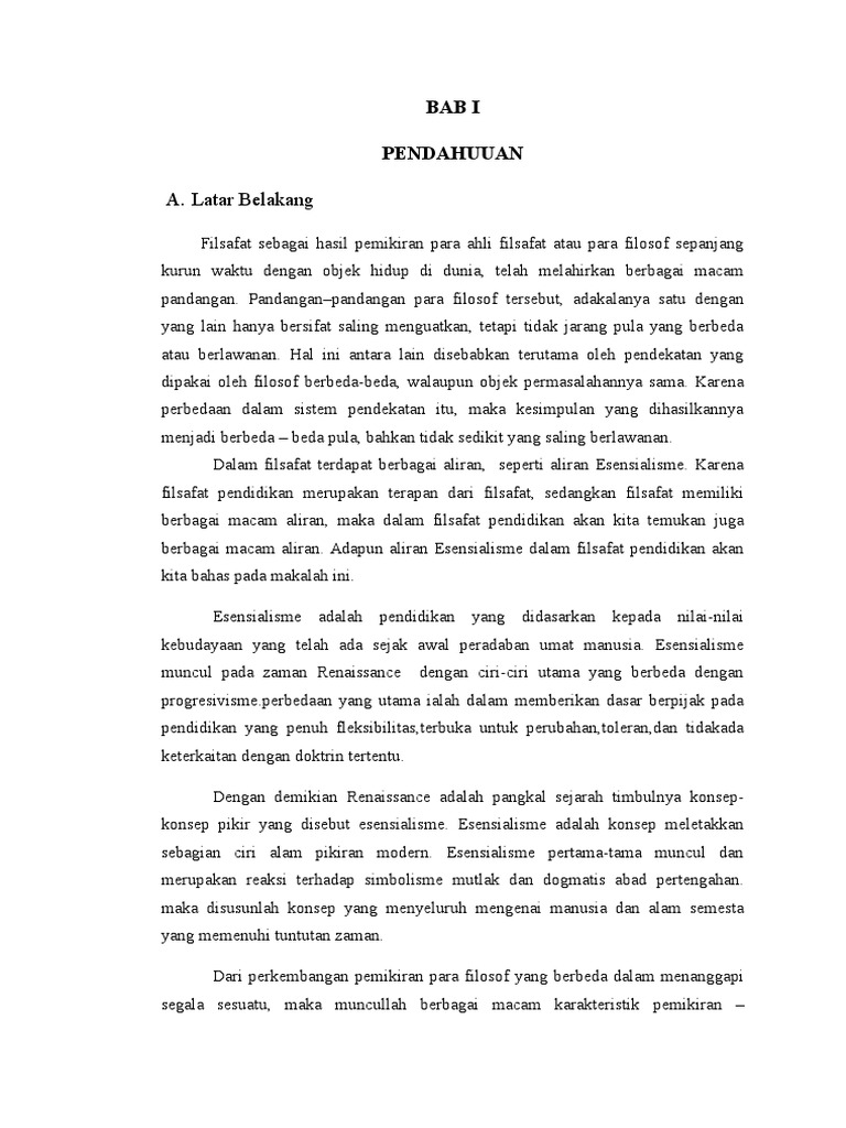 Makalah Aliran Esensialisme