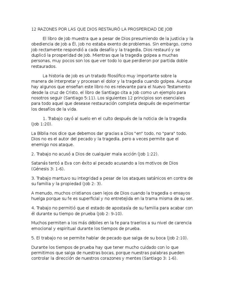Restauración de la Prosperidad de Job | PDF | Libro de trabajo | Pecado
