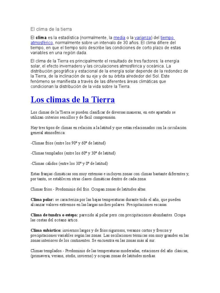 El Clima de La Tierra | PDF | Clima | Clima templado