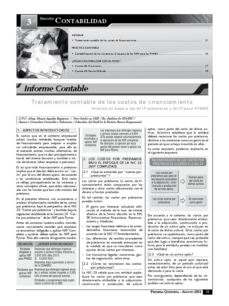 Tratamiento Contable Costo Financiamiento Pdf Normas
