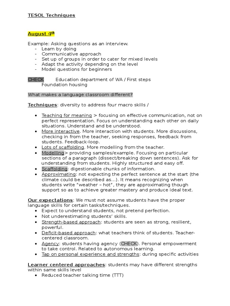 Effective TESOL Techniques for Educators | PDF | English As A Second Or ...