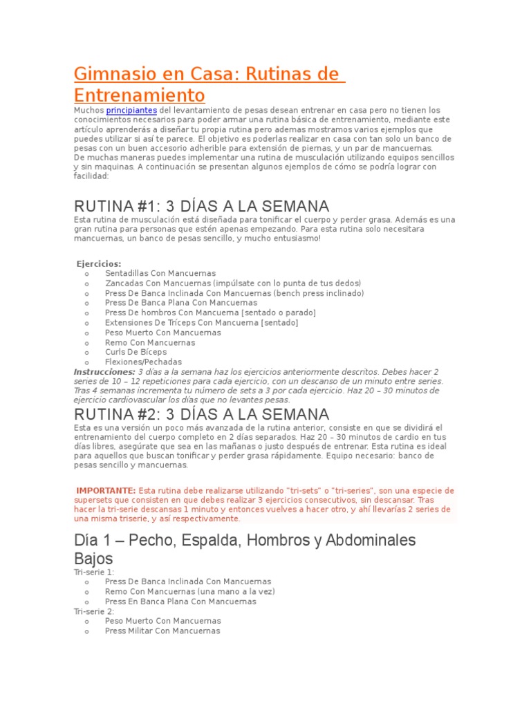 Rutinas de Ejercicio en Casa Sin Equipo | PDF | Entrenamiento con pesas ...