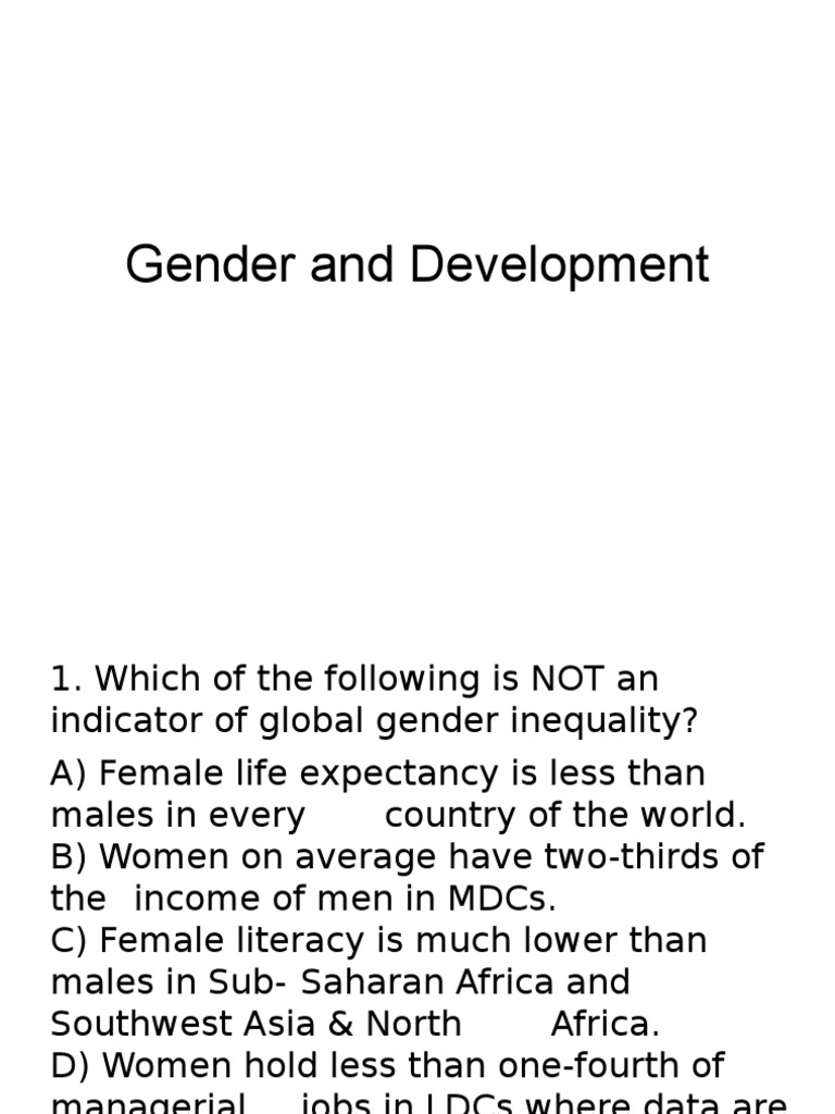 Gender and Development Multiple Choice Review Quiz PowerPoint