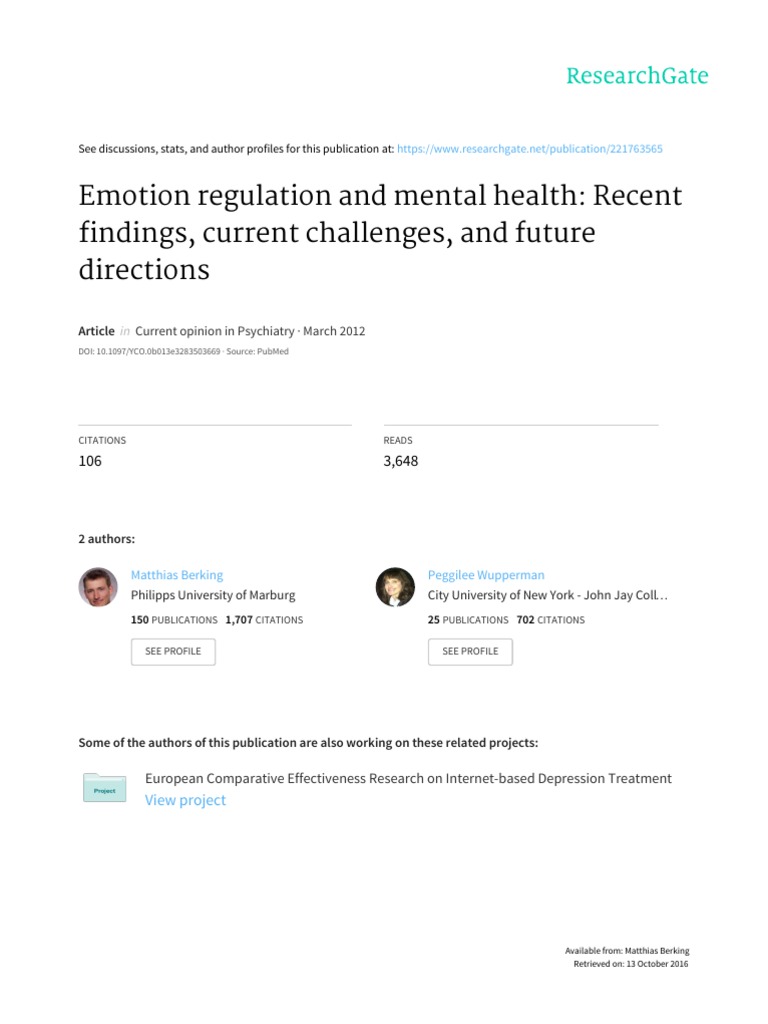 Emotion Regulation and Mental Health: Recent Findings, Current