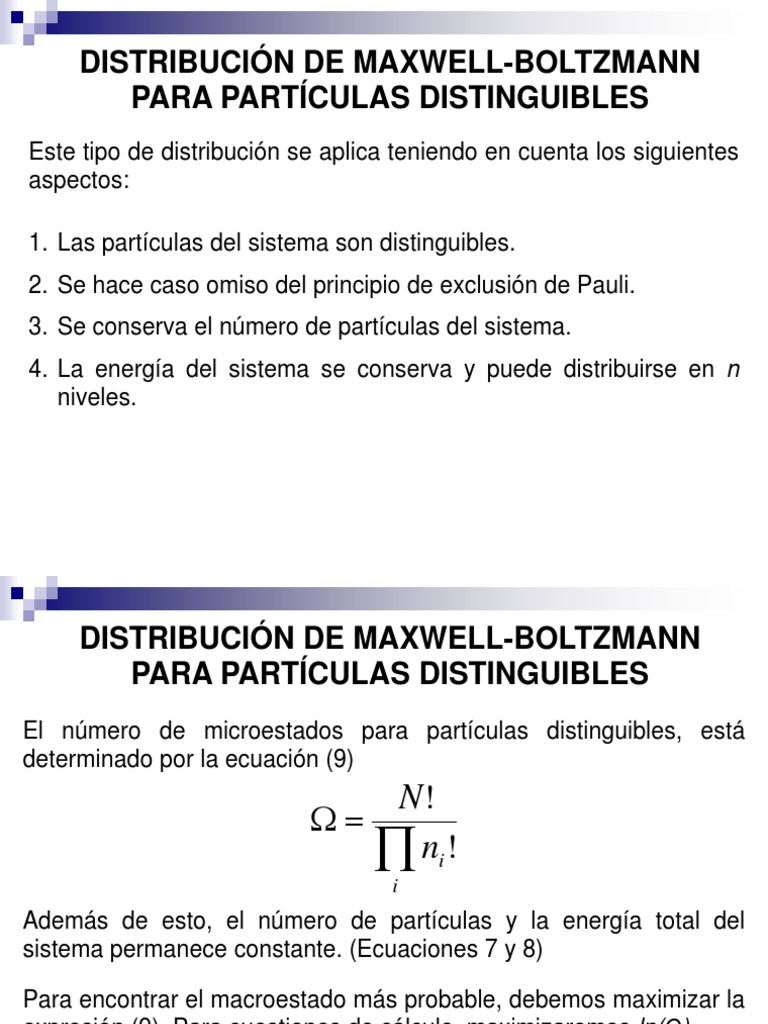 Distribución de MaxwellBoltzmann Para Partículas Distinguibles