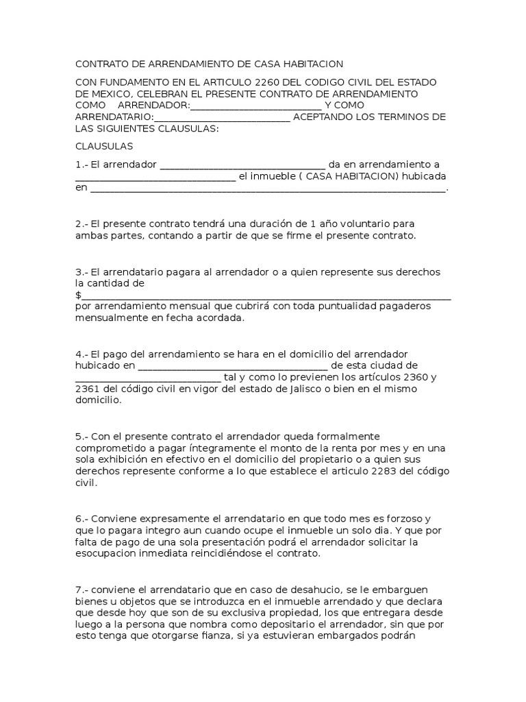 Contrato de Arrendamiento de Casa Habitacion | PDF | Alquiler | Propiedad