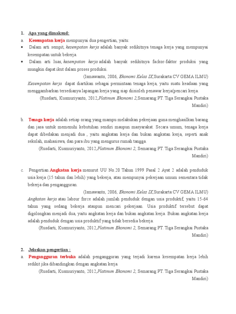 Contoh Soal Ketenagakerjaan