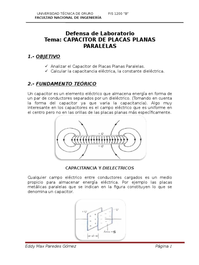 Capacitor de Placas Planas Paralelas Condensador