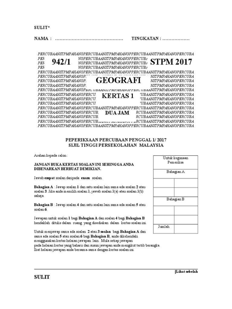 Kertas Soalan Geografi Stpm Penggal 1 - Sample Site f