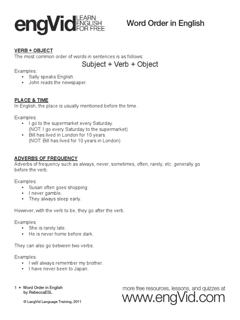 Word Order in English PDF | PDF