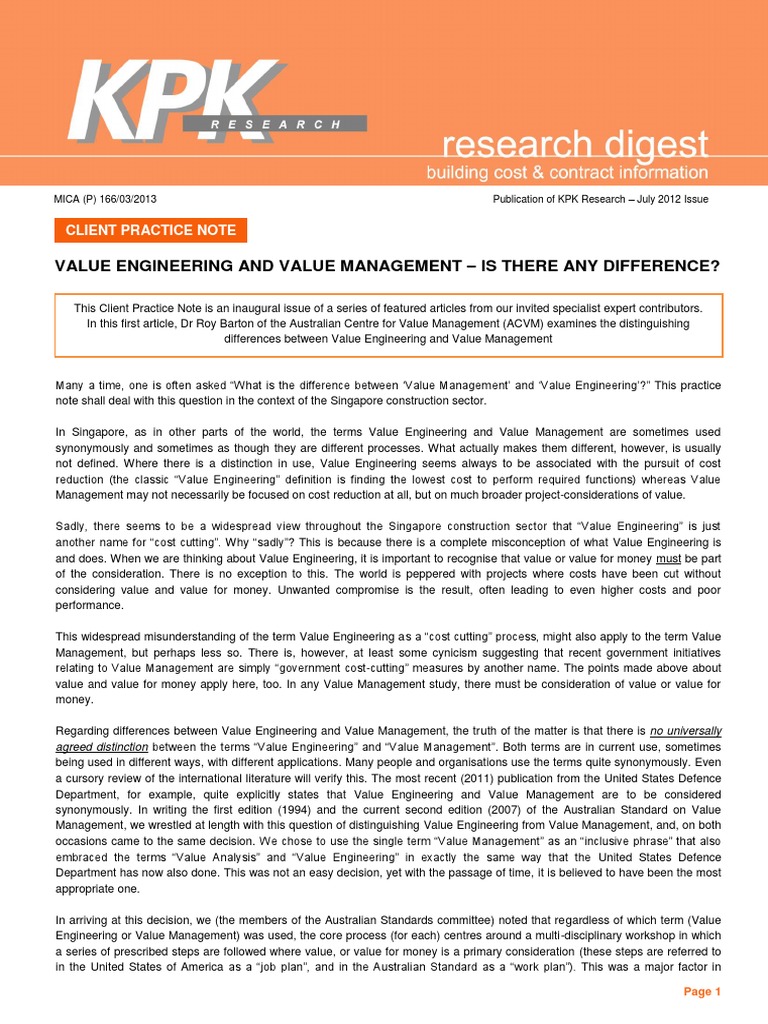 Distinguishing Value Engineering and Management | PDF | Engineering ...