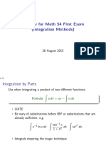 Review For Math 54 First Exam (Integration Methods) : 26 August 2015