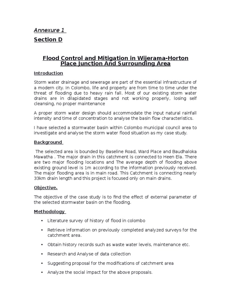 Project Proposal Latest Flood Control And Mitigattion Colombo Pdf