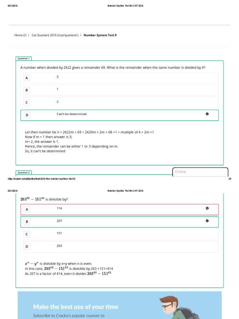 CAT 2016 Number System Test Questions | PDF