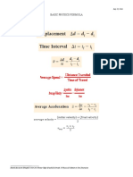 Basic Physics Formulas for 1D Motion