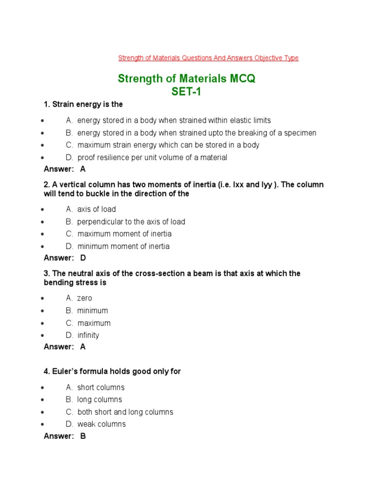 Strength of Materials Questions and Answers Objective Type111111 PDF